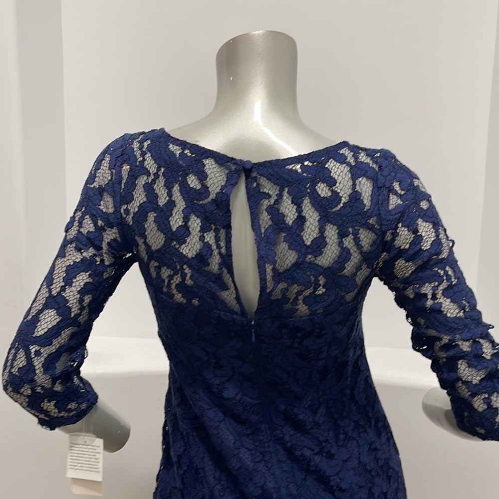 Aidan Aidan Mattox 3/4 Sleeve Lace Cocktail Dress Navy Blue Size 4 NWT - Picture 9 of 14